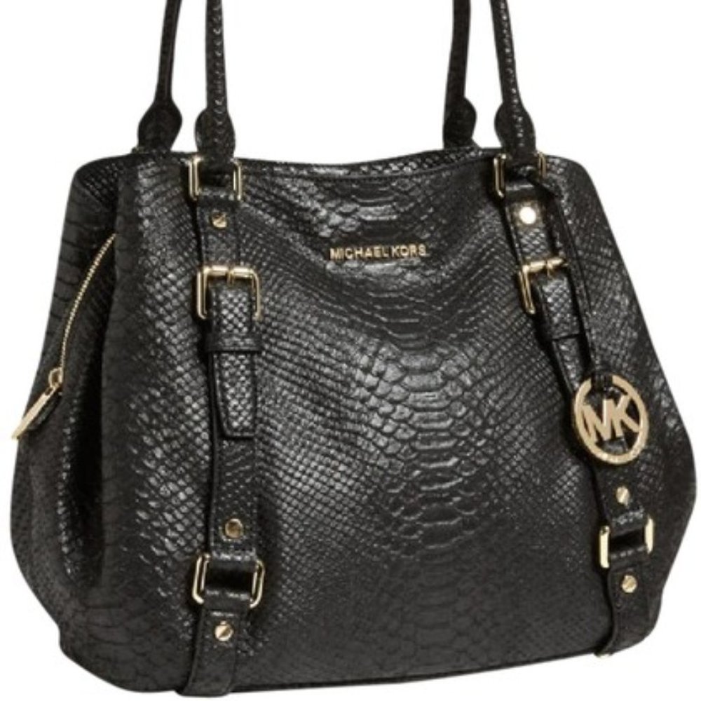 Michael Kors Bedford Large Python Embossed Black - image 1